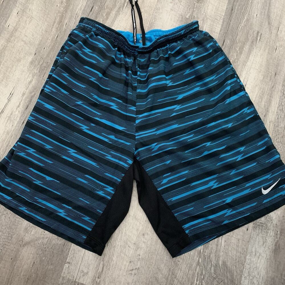 NIKE RUNNING Shorts Mens Large Built In Brief Elastic DRI FIT BOLT Blue Pockets